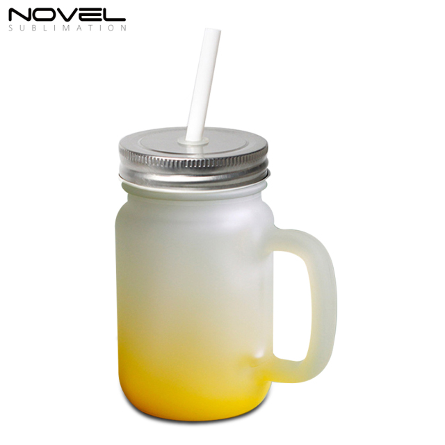 Sublimation Mason Jars Frosted Glass,18oz Regular Wide Mouth Mugs Cups with Lid and Straw