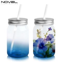 Sublimation Mason Jars Clear Glass,18oz Regular Wide Mouth Mugs Cups with Lid and Straw