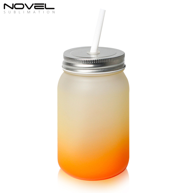 Sublimation Mason Jars Frosted Glass,18oz Regular Wide Mouth Mugs Cups with Lid and Straw