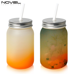 Sublimation Mason Jars Frosted Glass,18oz Regular Wide Mouth Mugs Cups with Lid and Straw