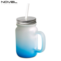 Sublimation Mason Jars Frosted Glass,18oz Regular Wide Mouth Mugs Cups with Lid and Straw