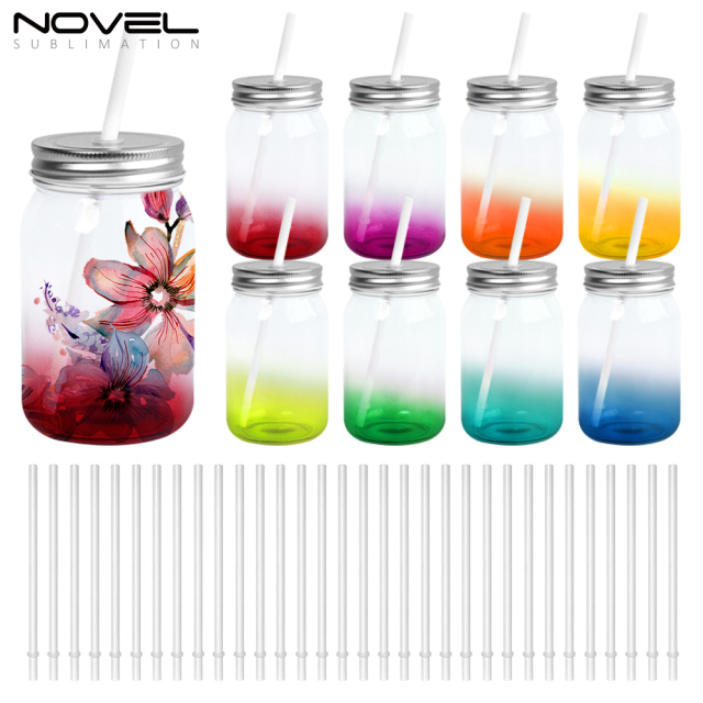 Sublimation Mason Jars Clear Glass,18oz Regular Wide Mouth Mugs Cups with Lid and Straw