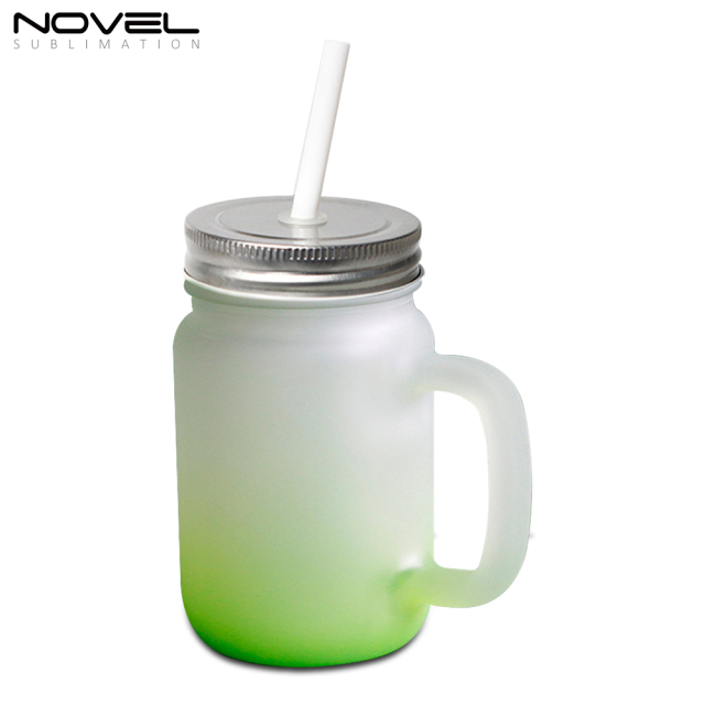 Sublimation Mason Jars Frosted Glass,18oz Regular Wide Mouth Mugs Cups with Lid and Straw