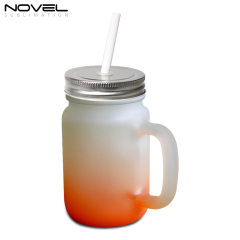 Sublimation Mason Jars Frosted Glass,18oz Regular Wide Mouth Mugs Cups with Lid and Straw