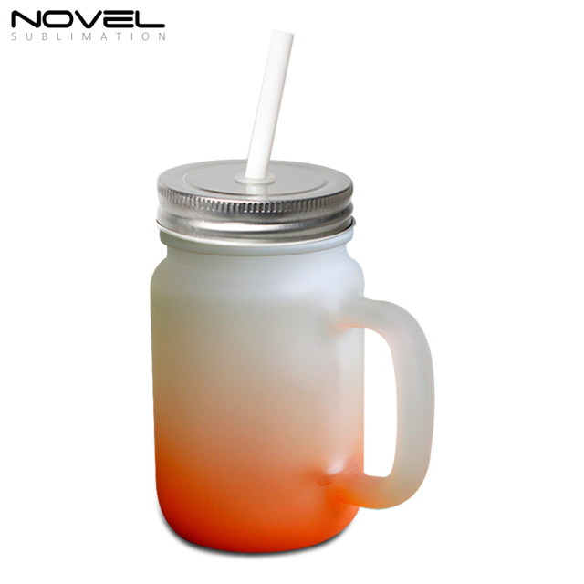 Sublimation Mason Jars Frosted Glass,18oz Regular Wide Mouth Mugs Cups with Lid and Straw