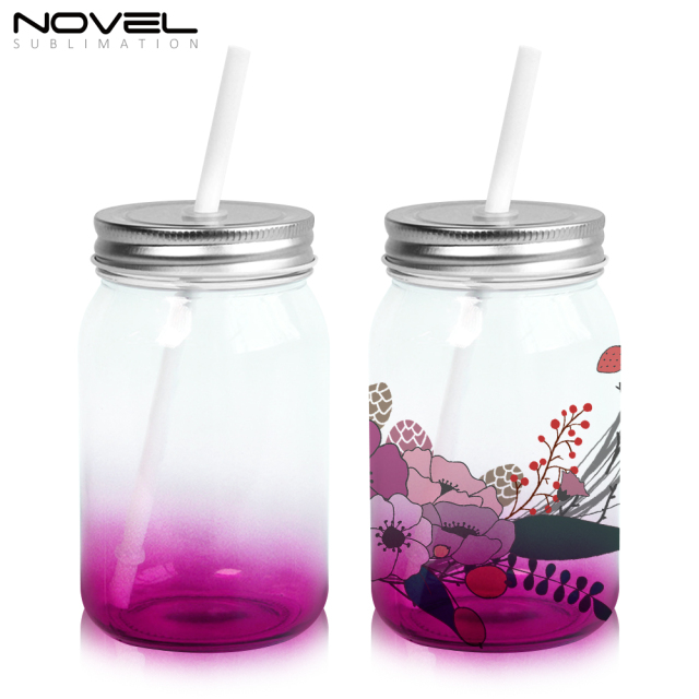 Sublimation Mason Jars Clear Glass,18oz Regular Wide Mouth Mugs Cups with Lid and Straw