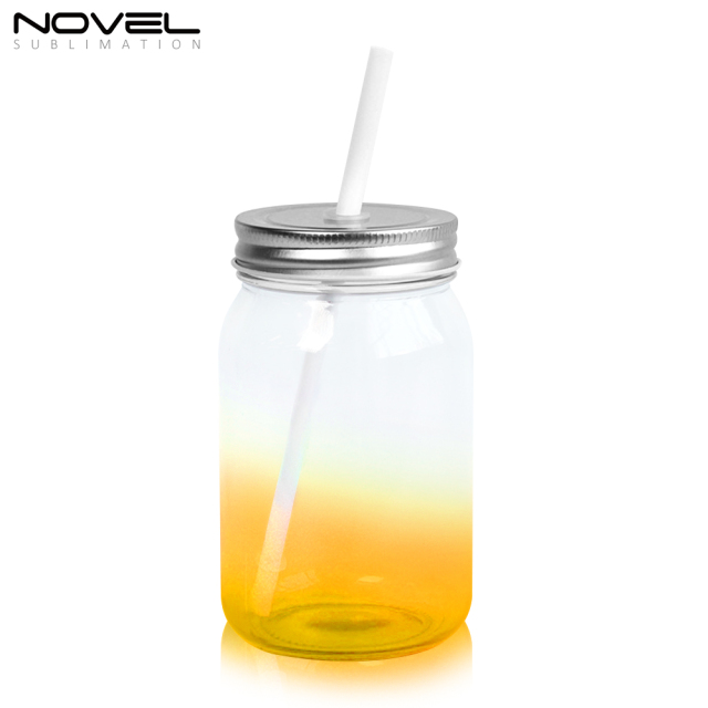 Sublimation Mason Jars Clear Glass,18oz Regular Wide Mouth Mugs Cups with Lid and Straw