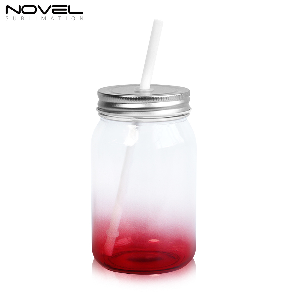 Sublimation Mason Jars Clear Glass,18oz Regular Wide Mouth Mugs Cups with Lid and Straw