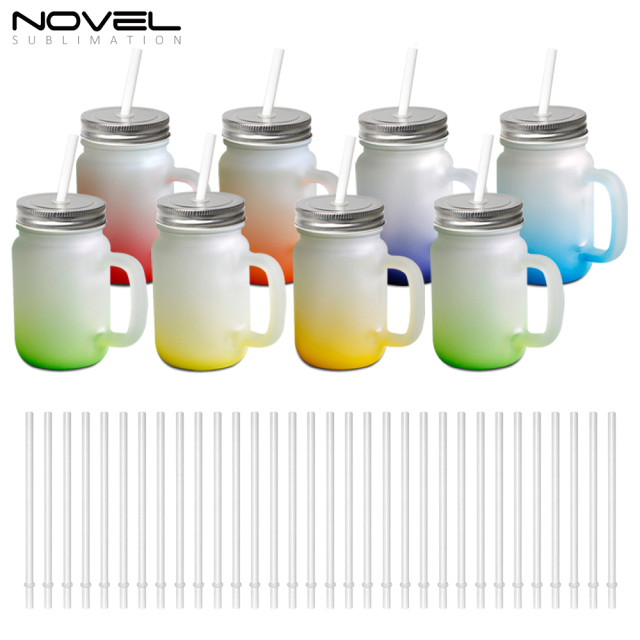 Sublimation Mason Jars Frosted Glass,18oz Regular Wide Mouth Mugs Cups with Lid and Straw