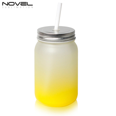 Sublimation Mason Jars Frosted Glass,18oz Regular Wide Mouth Mugs Cups with Lid and Straw