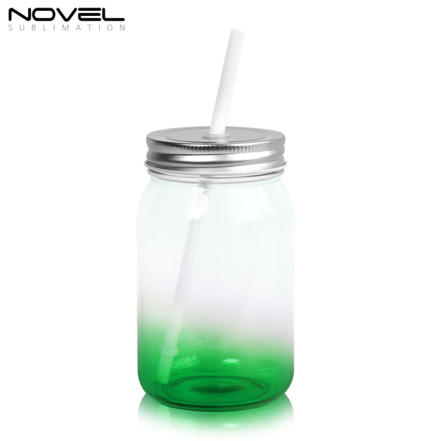 Sublimation Mason Jars Clear Glass,18oz Regular Wide Mouth Mugs Cups with Lid and Straw