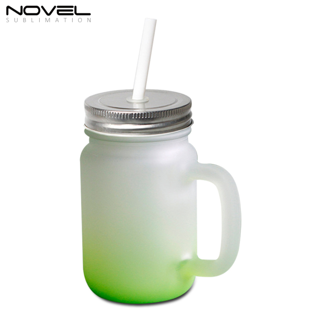 Sublimation Mason Jars Frosted Glass,18oz Regular Wide Mouth Mugs Cups with Lid and Straw