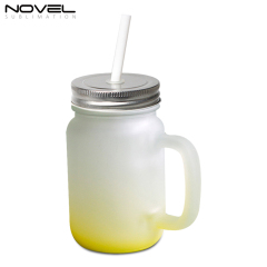 Sublimation Mason Jars Frosted Glass,18oz Regular Wide Mouth Mugs Cups with Lid and Straw