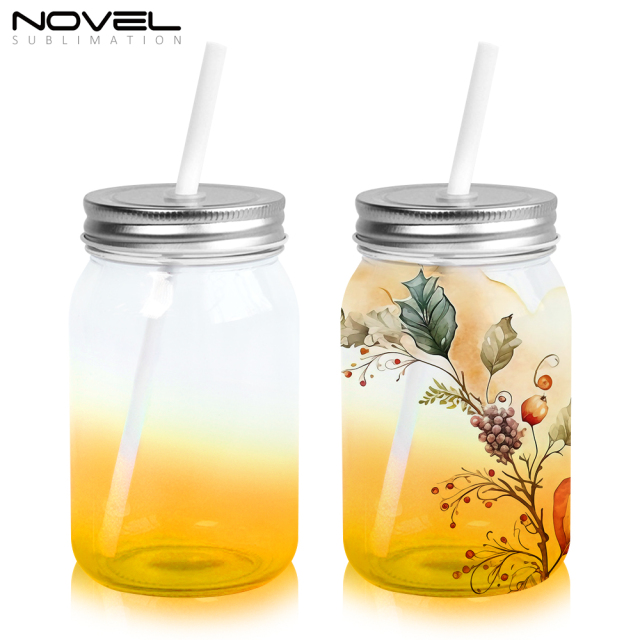 Sublimation Mason Jars Clear Glass,18oz Regular Wide Mouth Mugs Cups with Lid and Straw