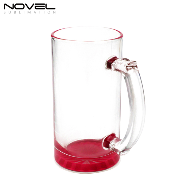 Sublimation Glass Blanks Mug Glass Tumblers 16oz Coffee Beer Mugs Cups with Handle--Colored Bottom with Clear Glass