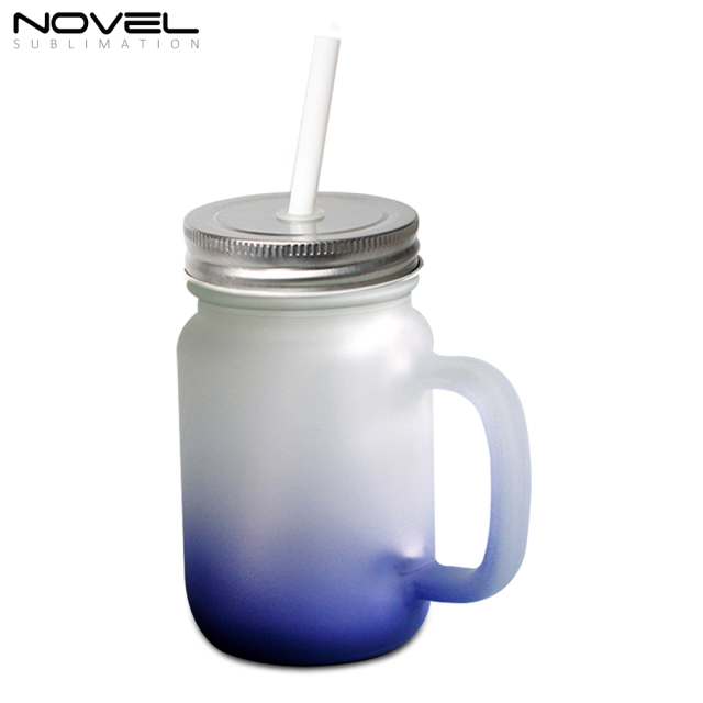 Sublimation Mason Jars Frosted Glass,18oz Regular Wide Mouth Mugs Cups with Lid and Straw