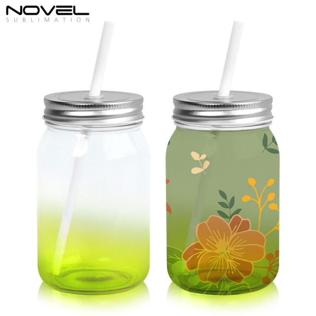 Sublimation Mason Jars Clear Glass,18oz Regular Wide Mouth Mugs Cups with Lid and Straw