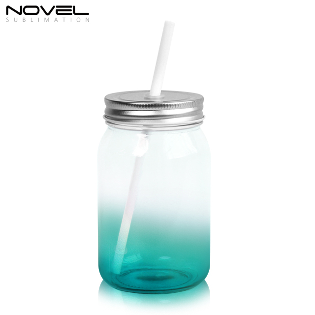 Sublimation Mason Jars Clear Glass,18oz Regular Wide Mouth Mugs Cups with Lid and Straw