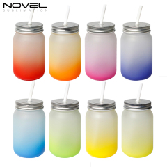 Sublimation Mason Jars Frosted Glass,18oz Regular Wide Mouth Mugs Cups with Lid and Straw