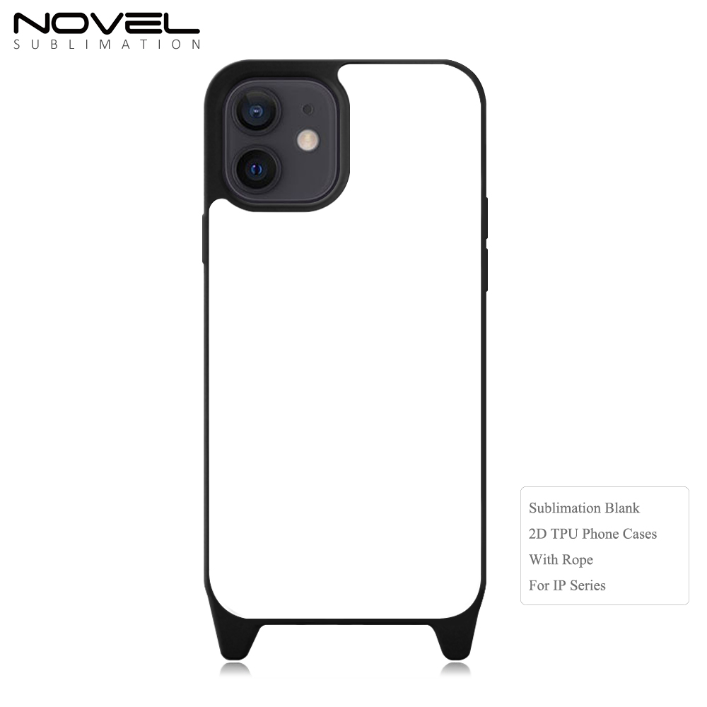 2D TPU+PC Sublimation iPhone 12,13,14 Series Cases  with Aluminum Sheet & Colorful Ropes Custom Phone Case with Lanyard Case with Hanging Rope