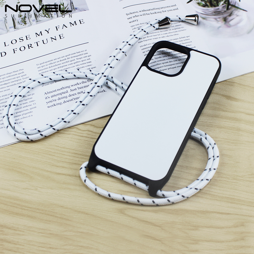 2D TPU+PC Sublimation iPhone 12,13,14 Series Cases  with Aluminum Sheet & Colorful Ropes Custom Phone Case with Lanyard Case with Hanging Rope