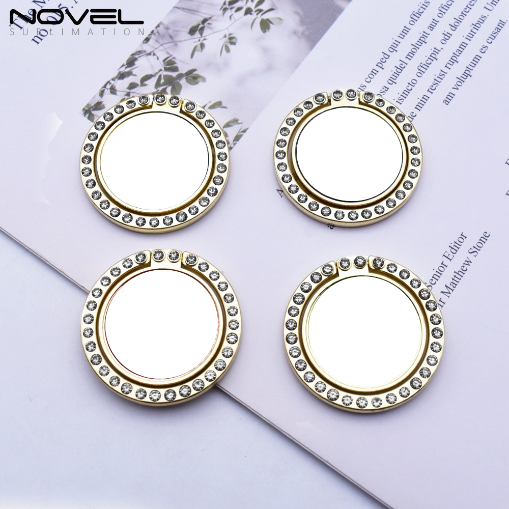 Sublimation 360-Degree Rotating Round Blank Ring Holder with Dimand For Mobile Phone