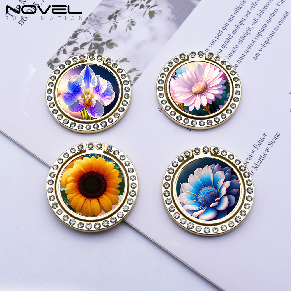 Sublimation 360-Degree Rotating Round Blank Ring Holder with Dimand For Mobile Phone