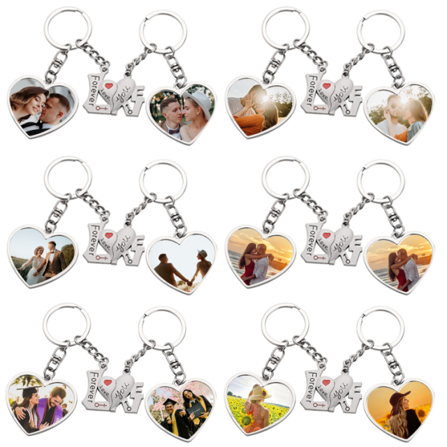 Sublimation Blank Metal Couples Keychain DIY Custom Design Printable Keyring