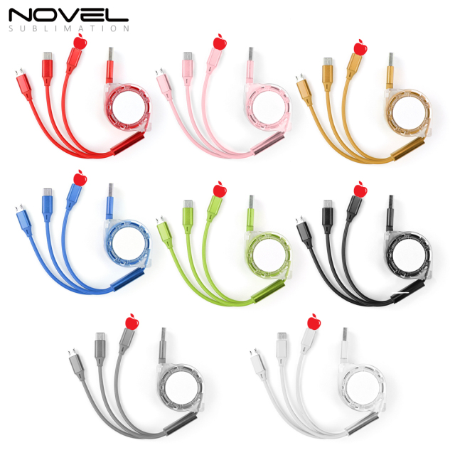 Sublimation Telescopic 3 IN 1 USB Charging Cable For iPhone Android Type-C Data Line