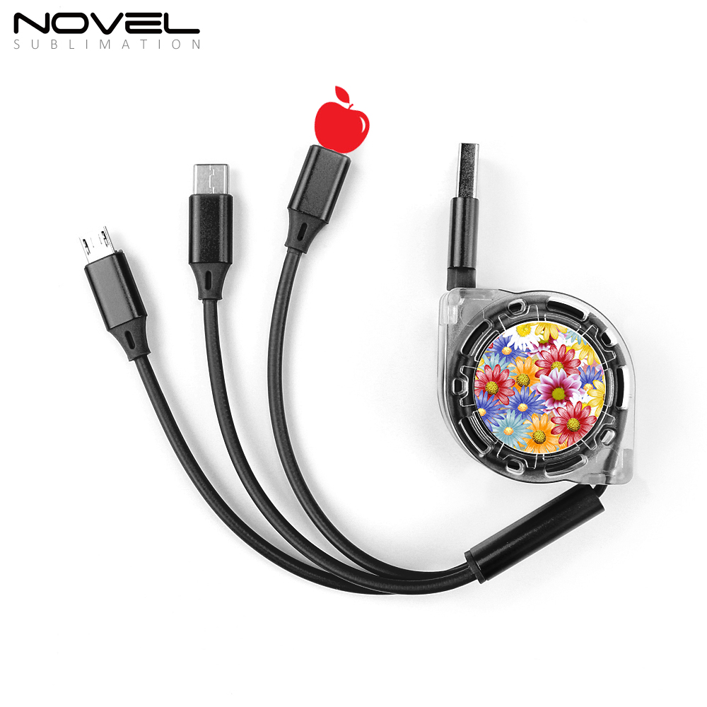 Sublimation Telescopic 3 IN 1 USB Charging Cable For iPhone Android Type-C Data Line