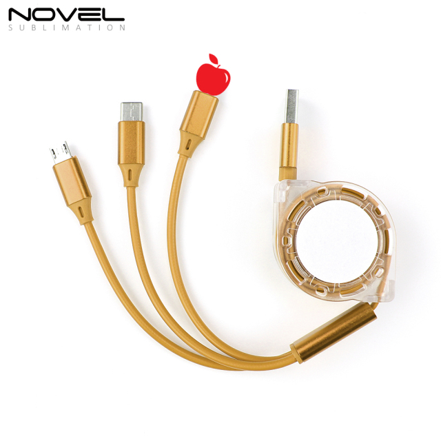 Sublimation Telescopic 3 IN 1 USB Charging Cable For iPhone Android Type-C Data Line