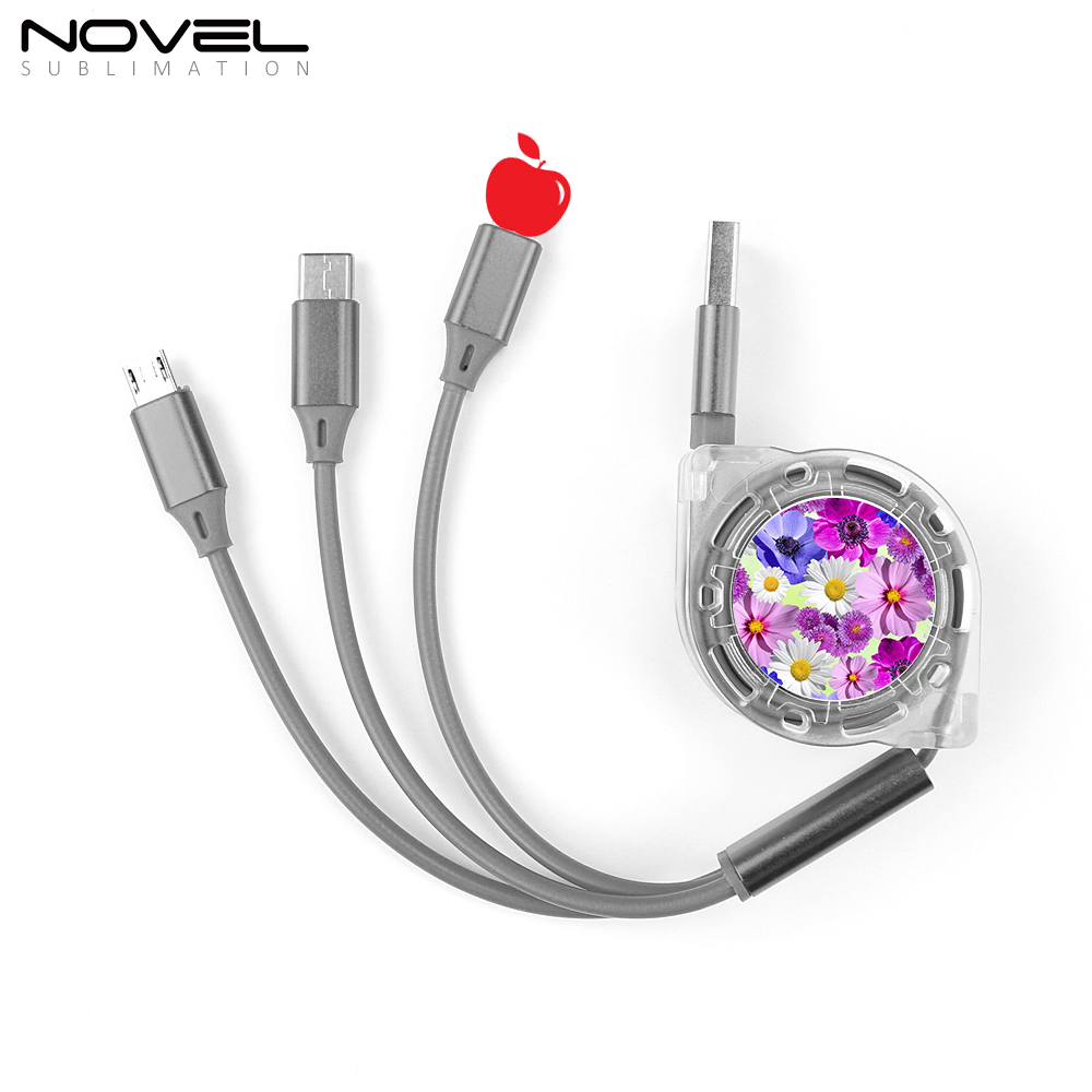 Sublimation Telescopic 3 IN 1 USB Charging Cable For iPhone Android Type-C Data Line