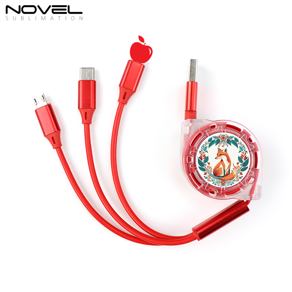 Sublimation Telescopic 3 IN 1 USB Charging Cable For iPhone Android Type-C Data Line