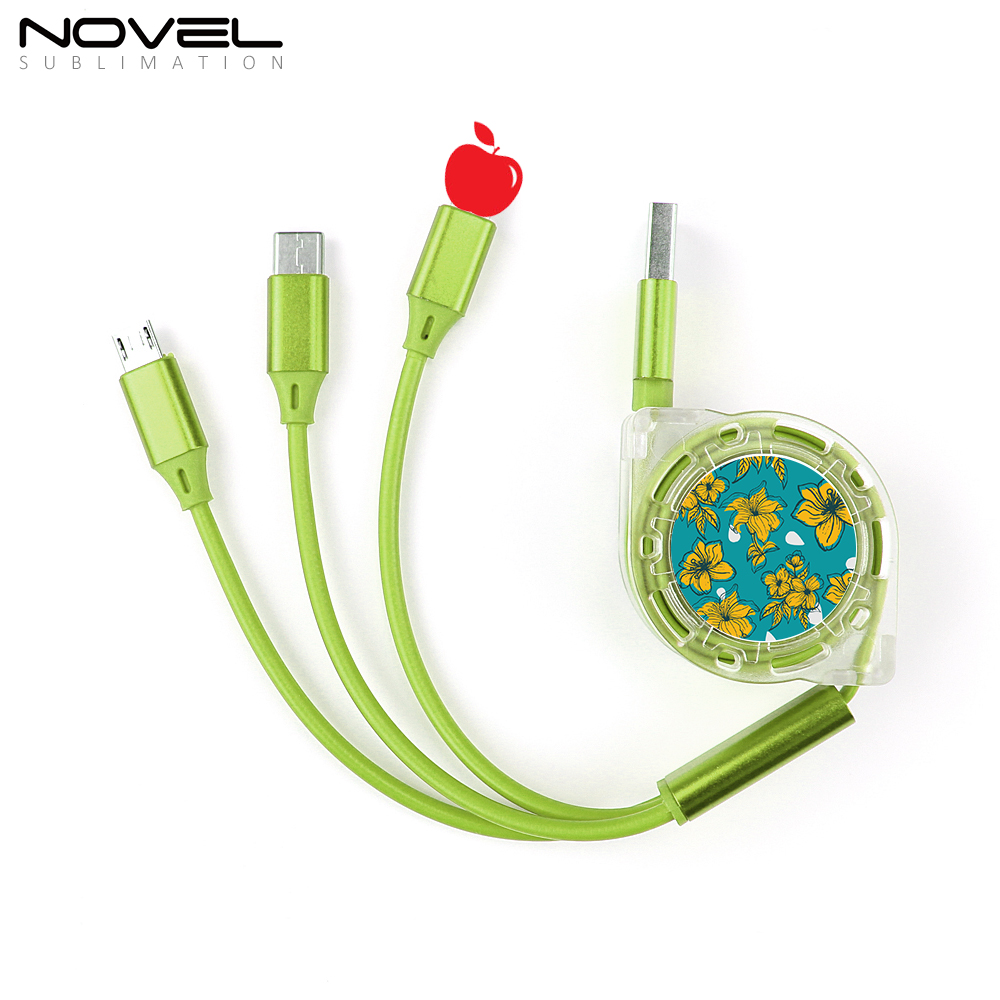 Sublimation Telescopic 3 IN 1 USB Charging Cable For iPhone Android Type-C Data Line