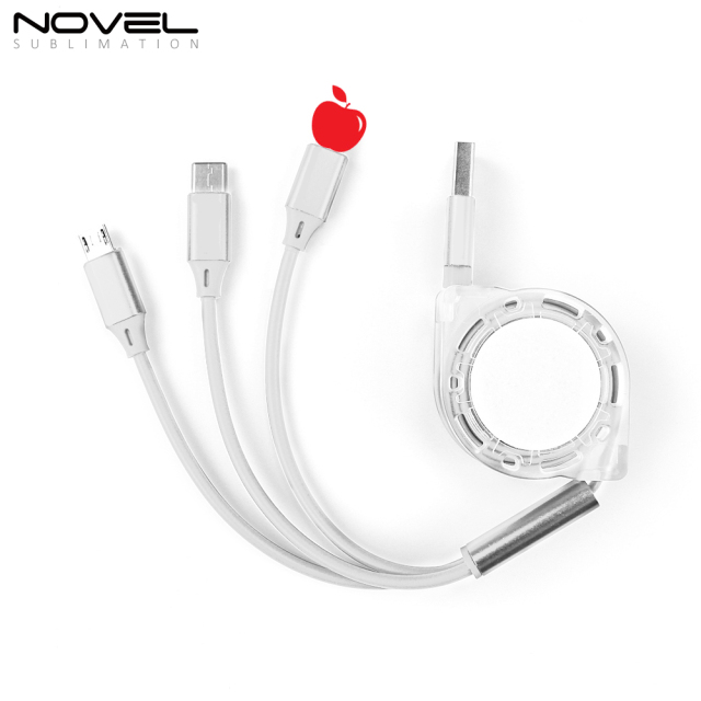 Sublimation Telescopic 3 IN 1 USB Charging Cable For iPhone Android Type-C Data Line