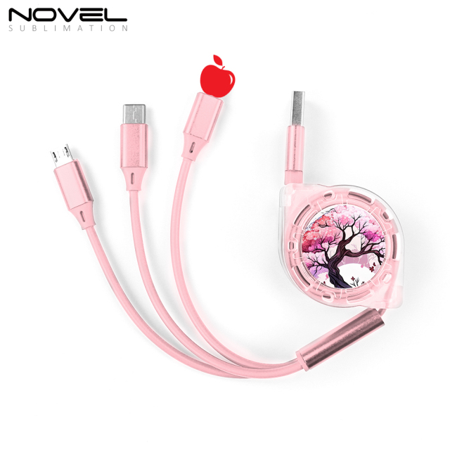 Sublimation Telescopic 3 IN 1 USB Charging Cable For iPhone Android Type-C Data Line