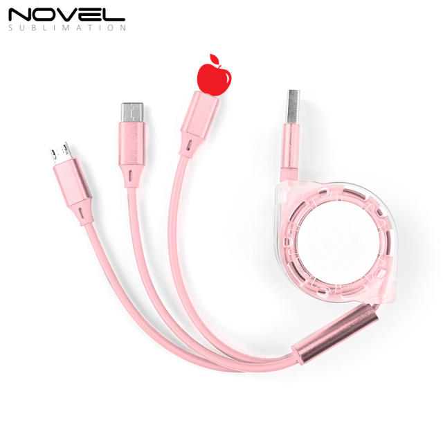 Sublimation Telescopic 3 IN 1 USB Charging Cable For iPhone Android Type-C Data Line