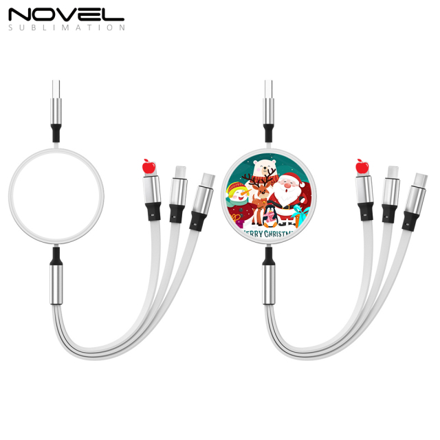 New Arrival Sublimation Telescopic 3 IN 1 USB Charging Cable For iPhone Android Type-C Data Line with 5 colors