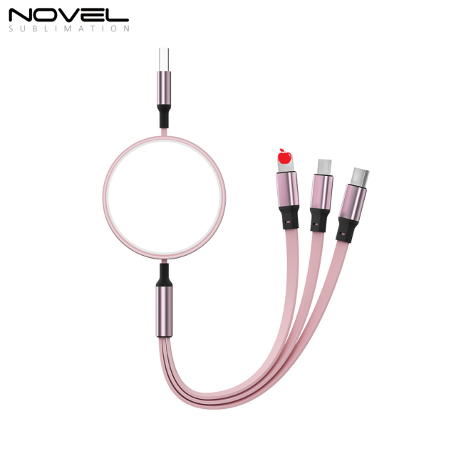 New Arrival Sublimation Telescopic 3 IN 1 USB Charging Cable For iPhone Android Type-C Data Line with 5 colors