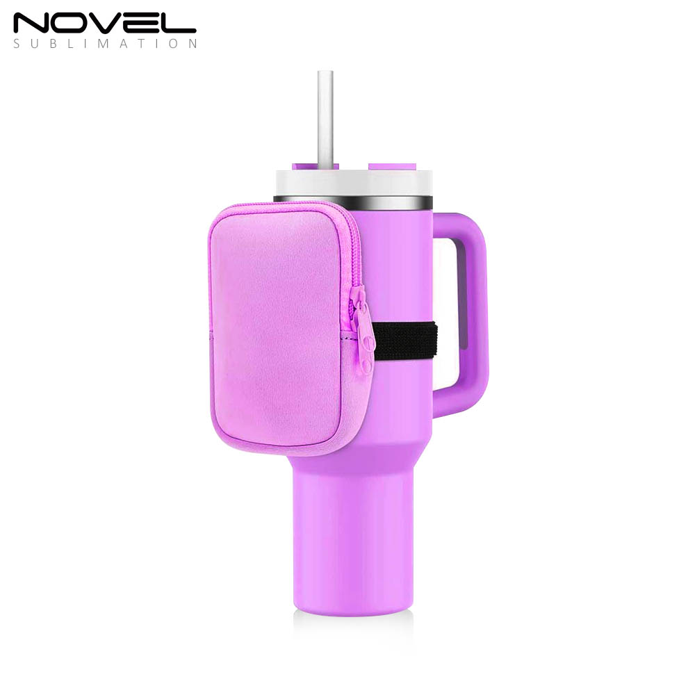 Sublimation Neoprene Water Bottle Pouch, for 40 oz Water Cup Holder, Gym Tumbler Accessories for Running, Walking Water Bottle Handheld Caddy