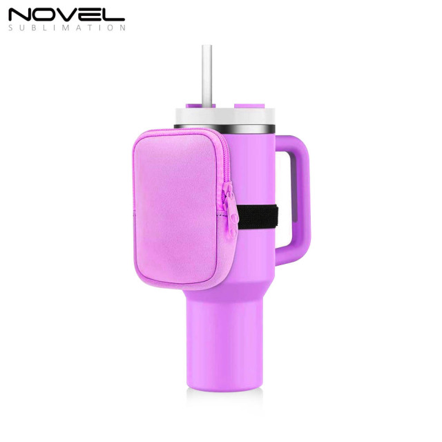 Sublimation Neoprene Water Bottle Pouch, for 40 oz Water Cup Holder, Gym Tumbler Accessories for Running, Walking Water Bottle Handheld Caddy