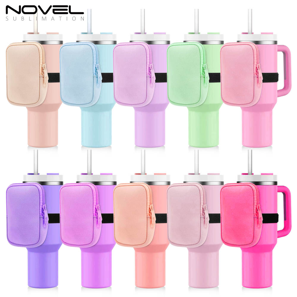 Sublimation Neoprene Water Bottle Pouch, for 40 oz Water Cup Holder, Gym Tumbler Accessories for Running, Walking Water Bottle Handheld Caddy
