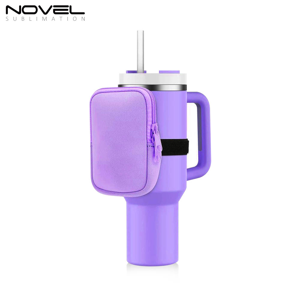 Sublimation Neoprene Water Bottle Pouch, for 40 oz Water Cup Holder, Gym Tumbler Accessories for Running, Walking Water Bottle Handheld Caddy