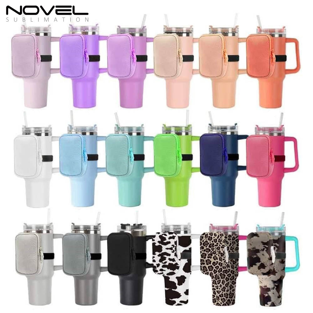 Sublimation Neoprene Water Bottle Pouch, for 40 oz Water Cup Holder, Gym Tumbler Accessories for Running, Walking Water Bottle Handheld Caddy