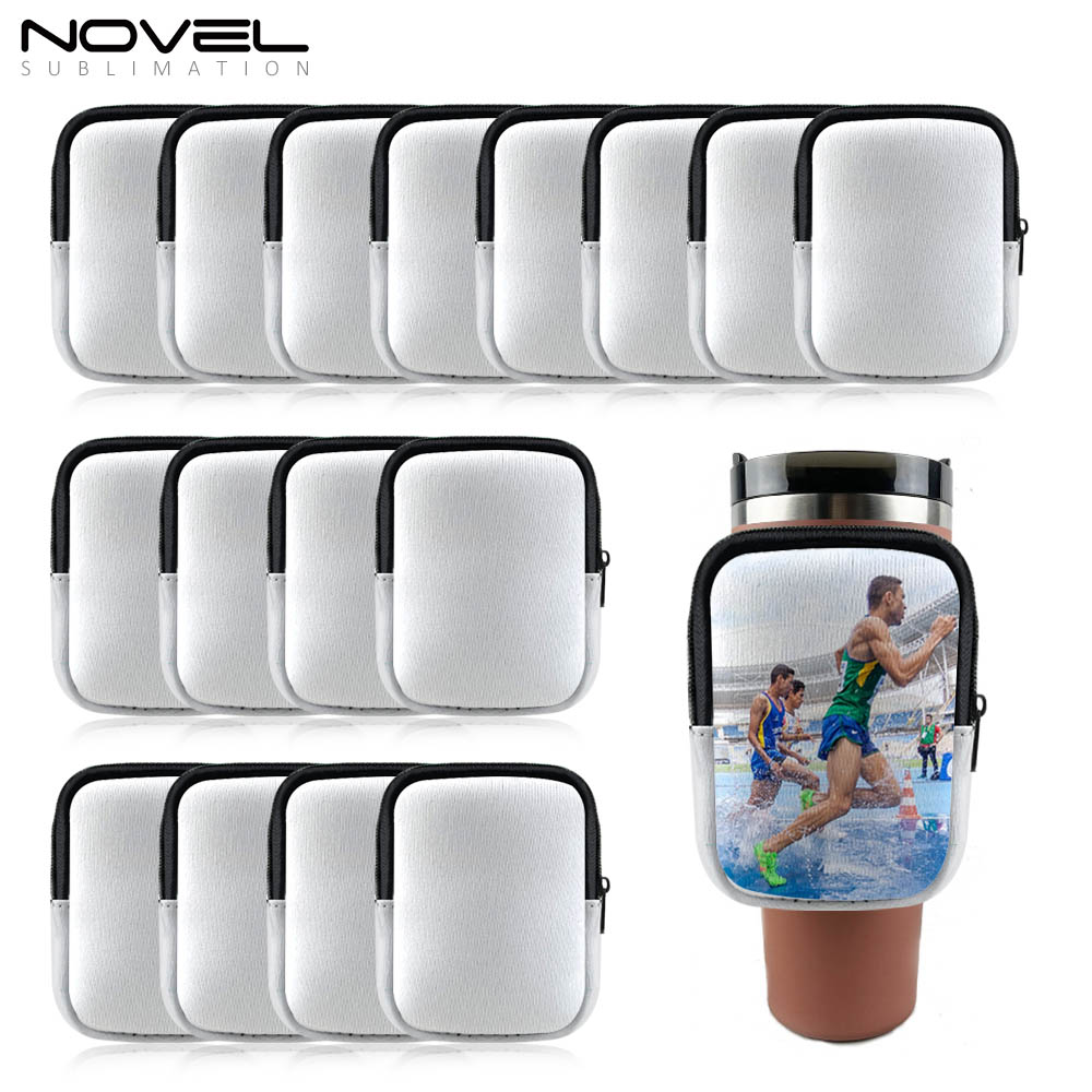 Sublimation Neoprene Water Bottle Pouch, for 40 oz Water Cup Holder, Gym Tumbler Accessories for Running, Walking Water Bottle Handheld Caddy