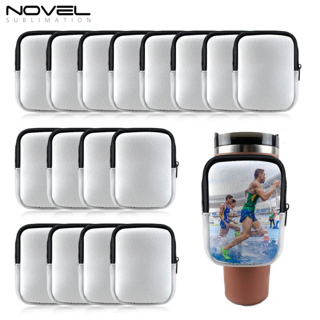 Sublimation Neoprene Water Bottle Pouch, for 40 oz Water Cup Holder, Gym Tumbler Accessories for Running, Walking Water Bottle Handheld Caddy