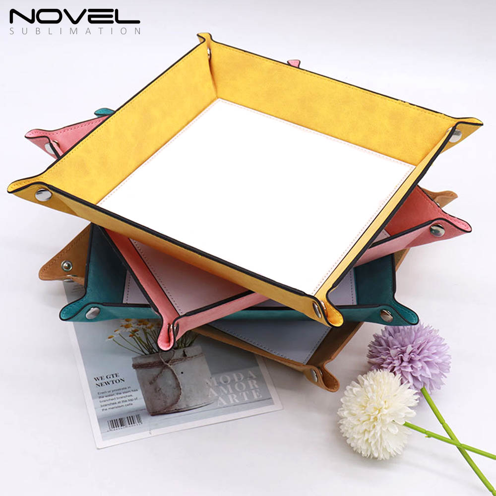 Sublimation PU Leather Catchall Tray Desk Organizer Portable Collapsible Travel Jewelry Storage Plate Organizer for Key,Watch,Coin