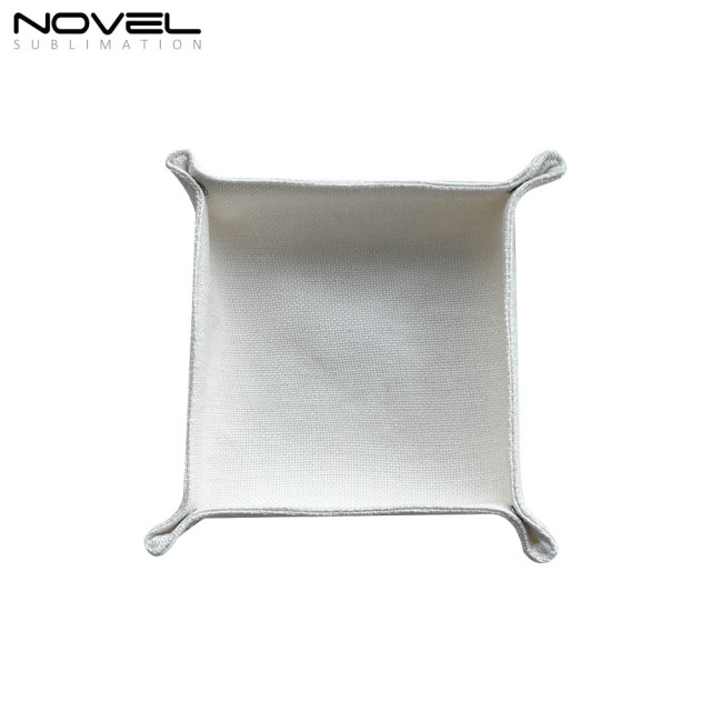 Sublimation Cotton Linen Catchall Tray Desk Organizer Portable Collapsible Travel Jewelry Storage Plate Organizer for Key,Watch,Coin