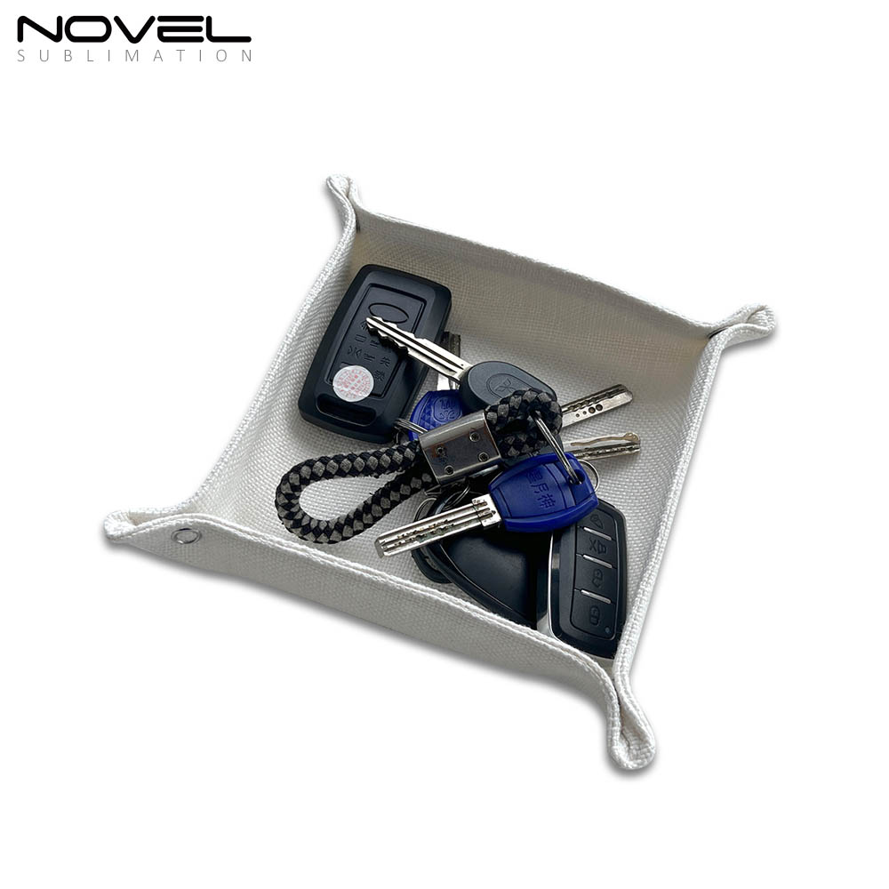 Sublimation Cotton Linen Catchall Tray Desk Organizer Portable Collapsible Travel Jewelry Storage Plate Organizer for Key,Watch,Coin