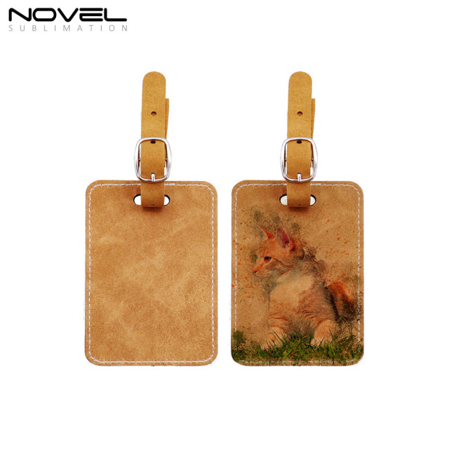 Sublimation Colorful PU Leather Luggage Tag Square Bag Tag Double Sided Printed Tag